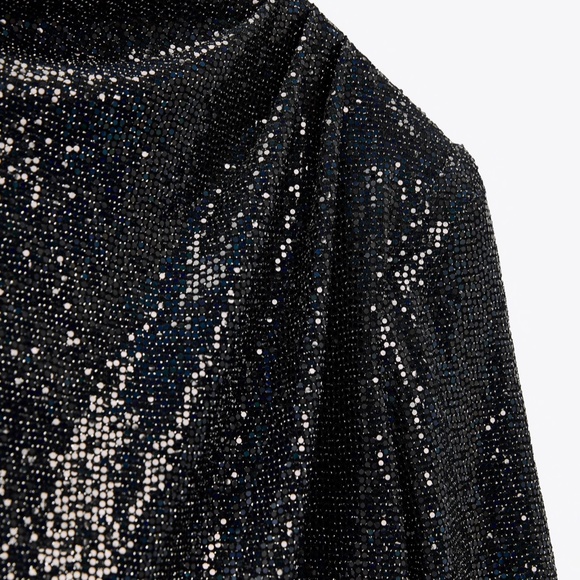 ZARA DRAPED DRESS WITH SHOULDER PADS - Picture 2 of 4